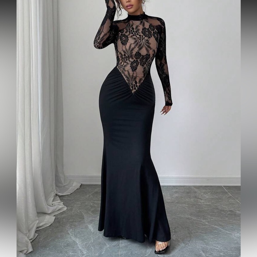 Elegant Black Lace Long Sleeve Dress